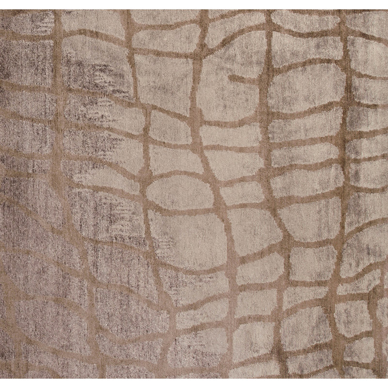Hand Knotted Abstract Area Rug in Ash, Rectangle 10' x 14'