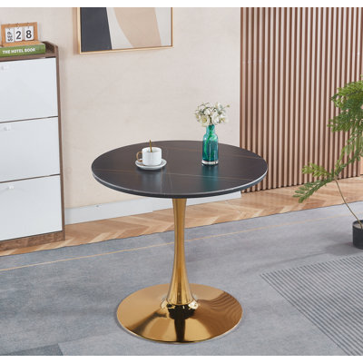 Table de salle à manger 31,5 "de style Mid-Century tulipe doré et noir pour 2 à 4 personnes avec plateau rond en bois aggloméré