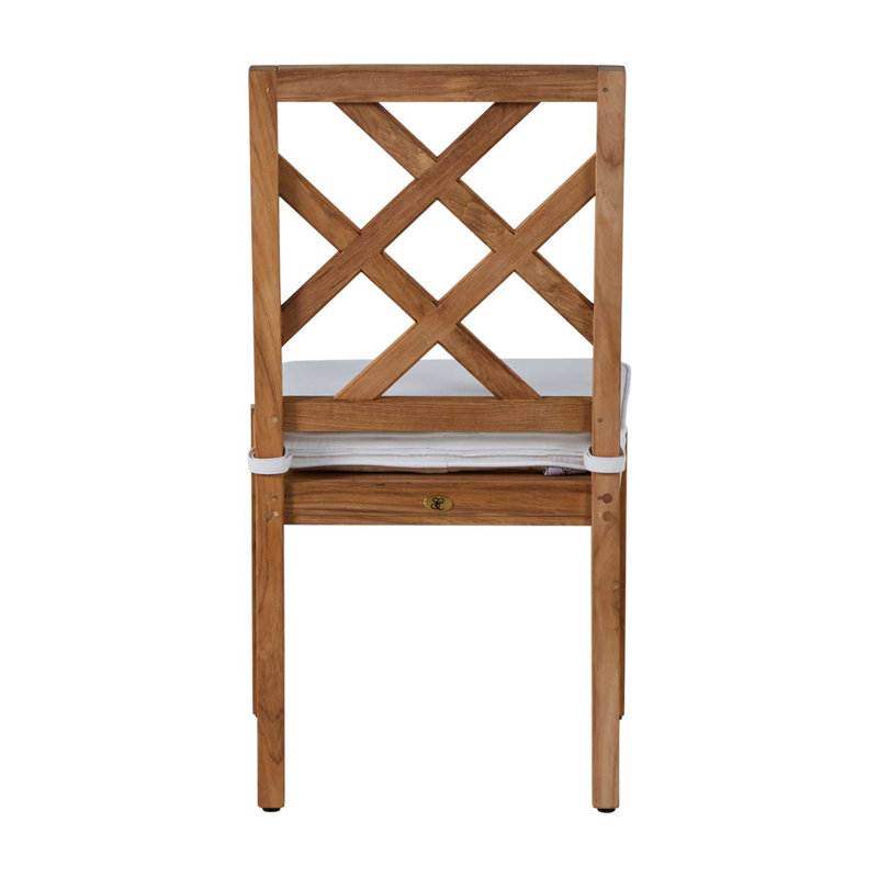 Haley Patio Dining Side Chair with Cushions, Welt, Natural White, Natural Teak