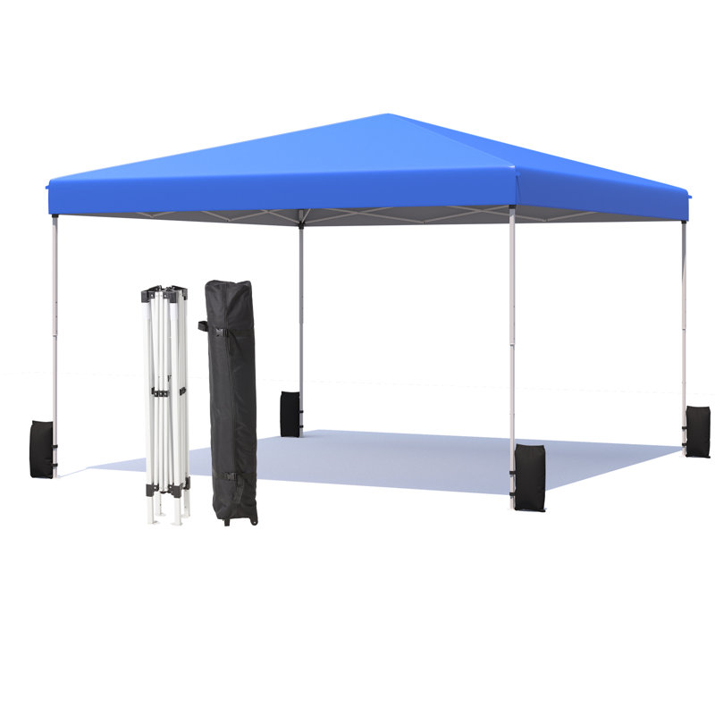12'x12' Pop Up Tent, Outdoor Canopy With Sand Bags & Wheeled Bag, Portable Shelter For Events Blue, Blue