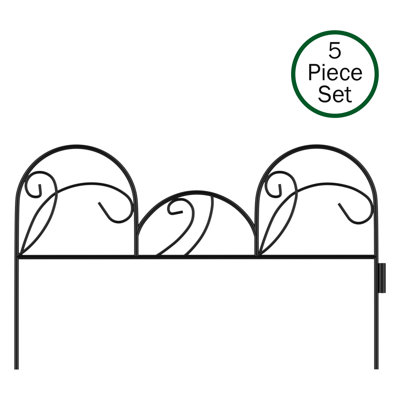 Metal Garden Fencing- Set of 5 Panels of Mimosa Decorative Edging Flower Beds & Landscaping- Interlocking, Flexible Design in Black by Pure Garden