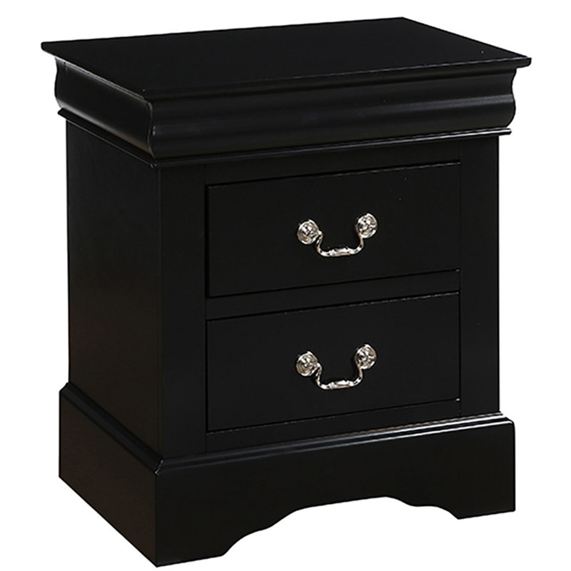 Black 2-Drawer Nightstand, Black