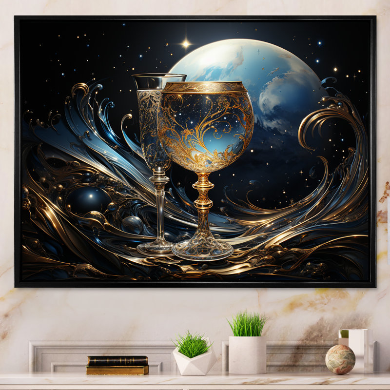 Verre à vin Somas saphir sérénité - impression, H 12 po x l 20 po x P 1 po, Cadre flottant noir