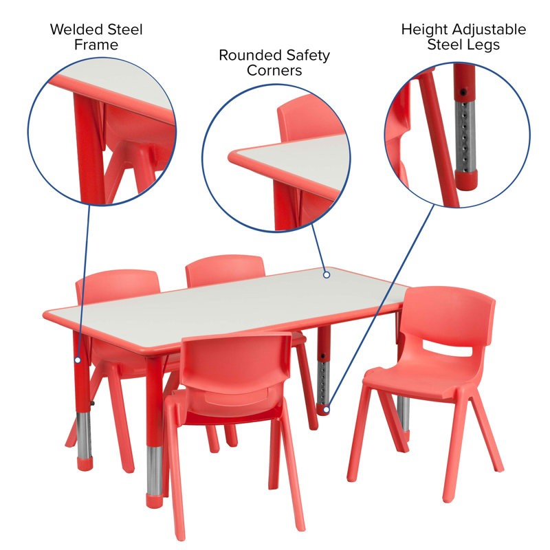 Red Adjustable Height Kids Activity Table Set with Laminate Top