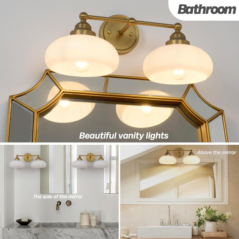 Vintage 2-Light Wall Sconce With Milk White Glass Shade, Double Arm Wall Lamp For Living Room, Dining Room, Bedroom, Hallway, Antique Style