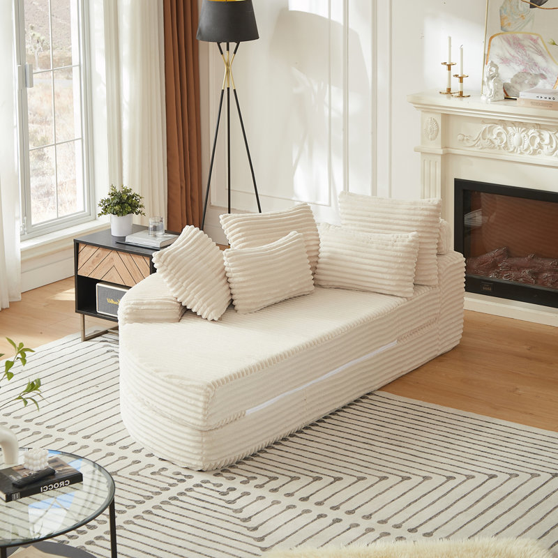 Canapé-lit semi-circulaire 2 en 1 avec coussin de nuque et coussins décoratifs, Beige