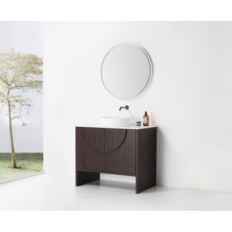 Meuble-lavabo de salle de bain Arno, Noyer foncé