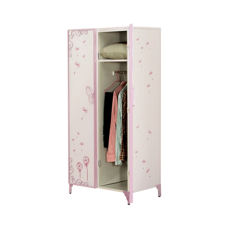 Garde-robe Priya II en cuir synthétique clair et blanc