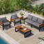 4 patios avec bois, coussin amovible et table basse - fonctionnelle et relaxante, table d'extérieur grise, idéale pour les espaces