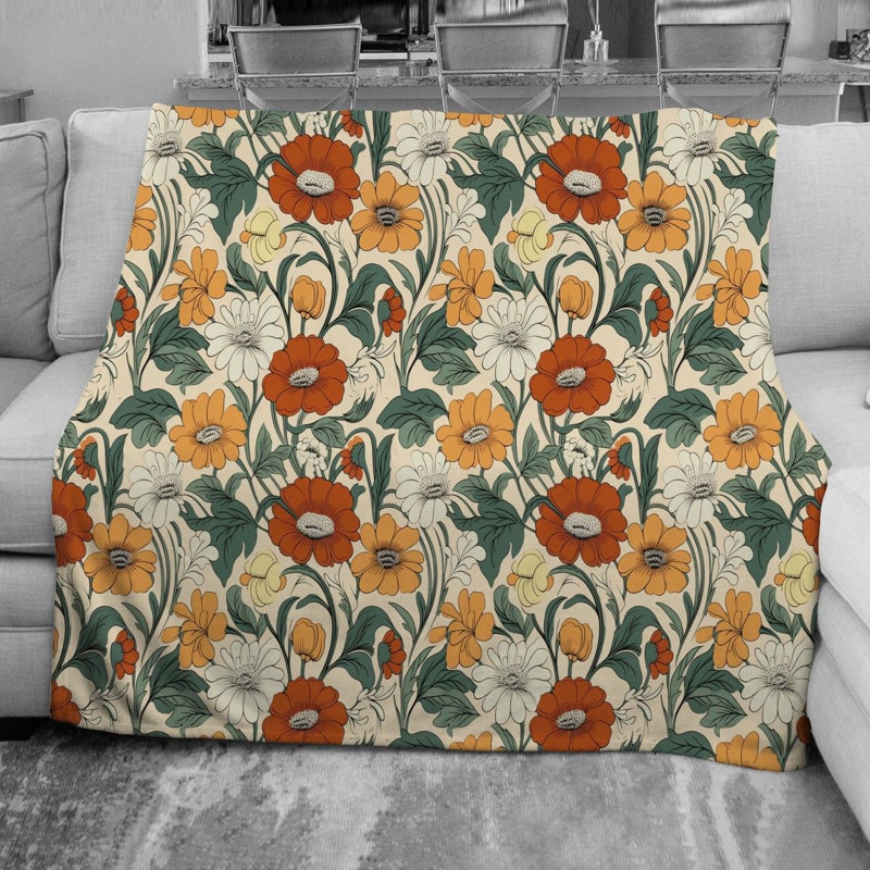 Vintage Burnt Floral Fleece Blanket, Twin