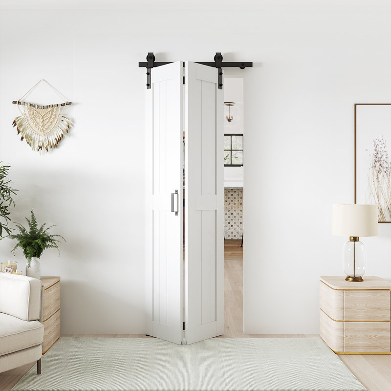Porte de grange coulissante pliante 84 "en bois manufacturé 84 po avec quincaillerie d'installation, 32 po x 84 po
