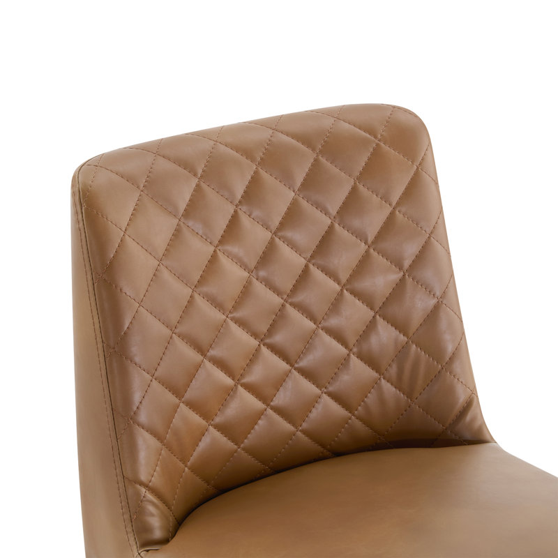 Tabouret de comptoir en similicuir avec dossier capitonné à losanges et structure en métal (ensemble de 2), Wax Sand