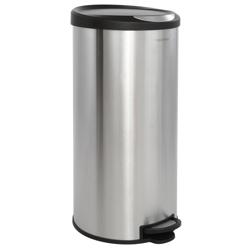 Oscar Stainless Steel Cylinder Step Trash Can Set with Black Lid