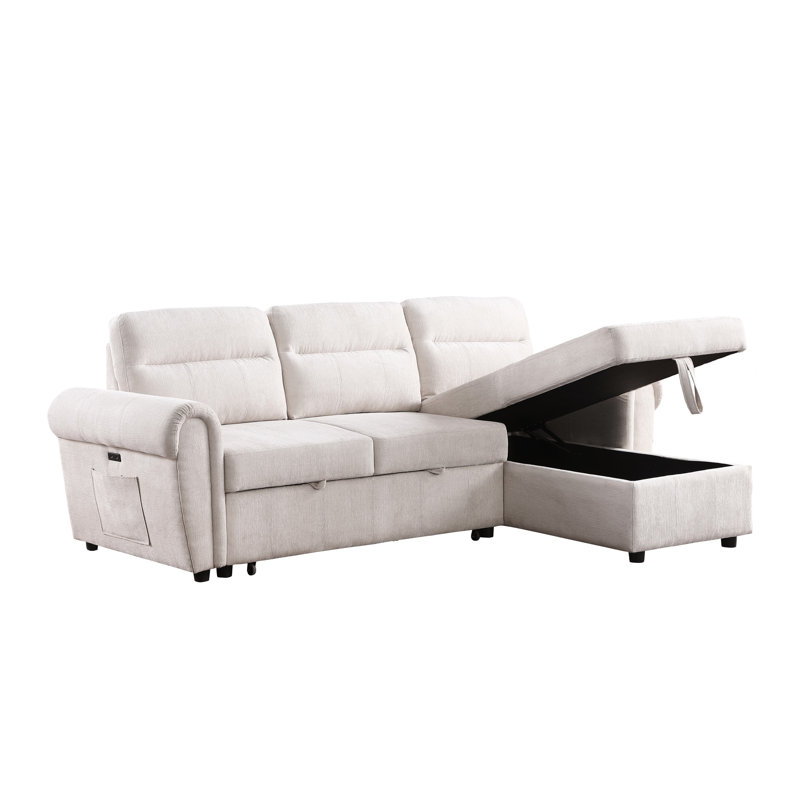 Reversible Sectional With , Beige Chenille And Compact Storage Sleeper Storage, Comfortable Seats