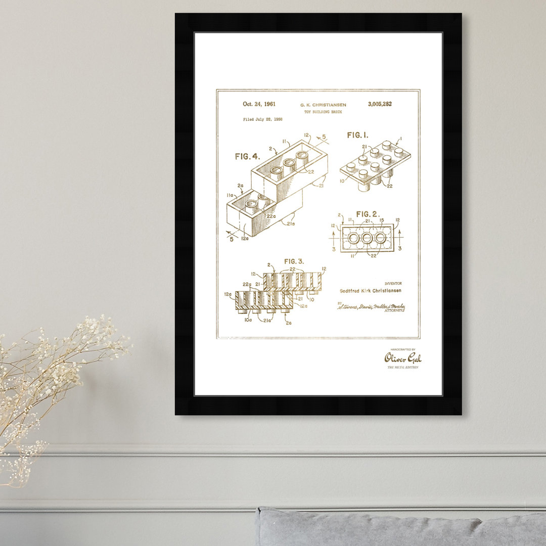 'Lego Toy Building Brick 1961' Framed Graphic Art in Gold