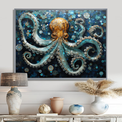 Portrait Of Blue Mystical Octopus Painting - Octopus Framed Canvas Print