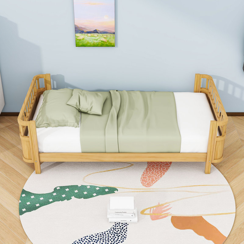 Lit plateforme en bois avec lattes, Naturel, Simple