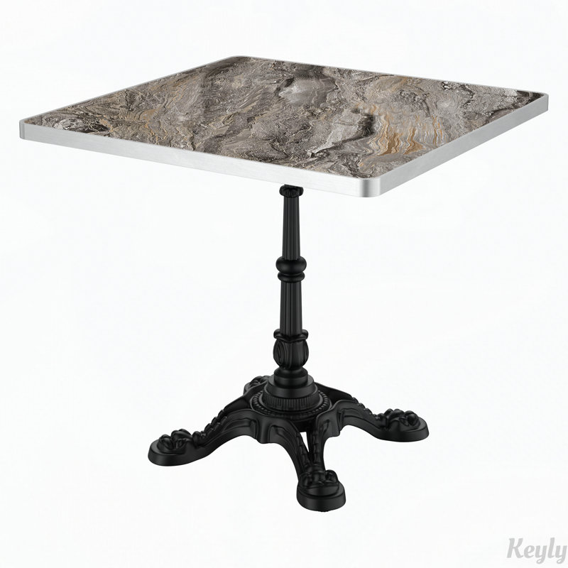 Table de salle à manger d'extérieur avec plateau en pierre frittée, H 28,3 po x l 31,5 po x P 31,5 po