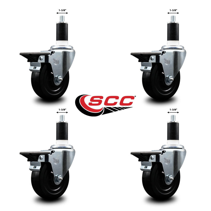 Ensemble de roulettes extensibles pivotantes en caoutchouc dur avec frein SCC PLB 4 po x 1-3 / 8 po