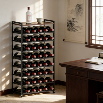 8-Tier Freestanding Wine Rack With Solid Wood Table Top, Holds 40 Bottles, Detachable & Wall-Mountable Design For Kitchen, Bar, Or Dining Room