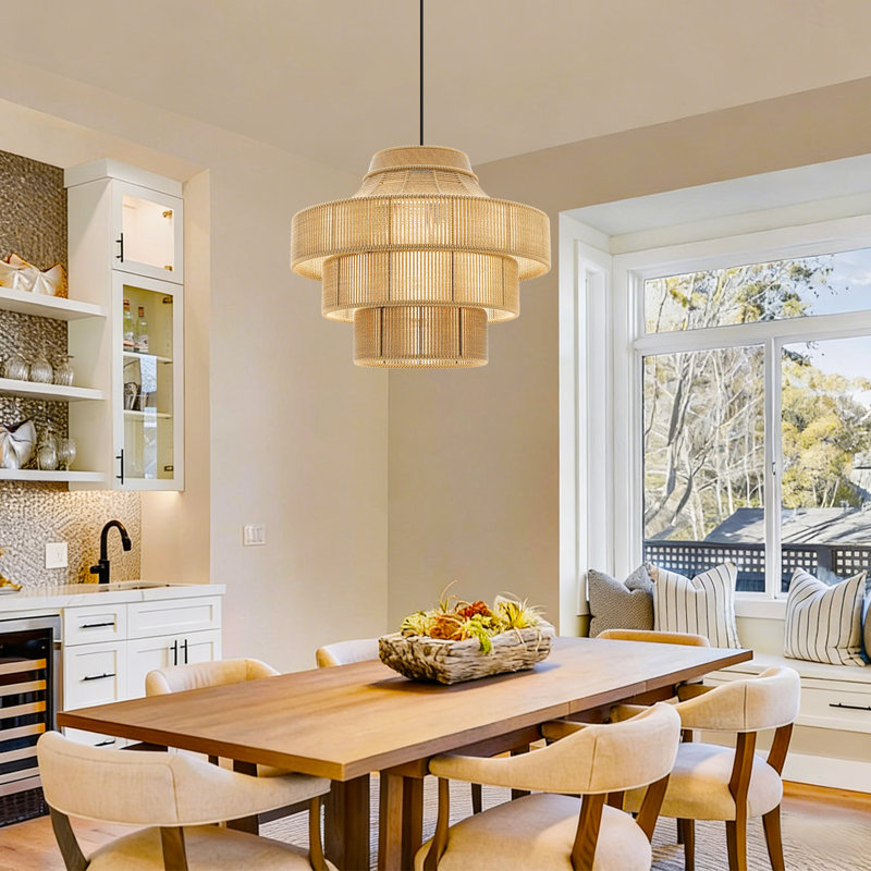 Luminaire suspendu en rotin tissé, plafonnier boho à hauteur réglable pour îlot de cuisine, salon, chambre à coucher