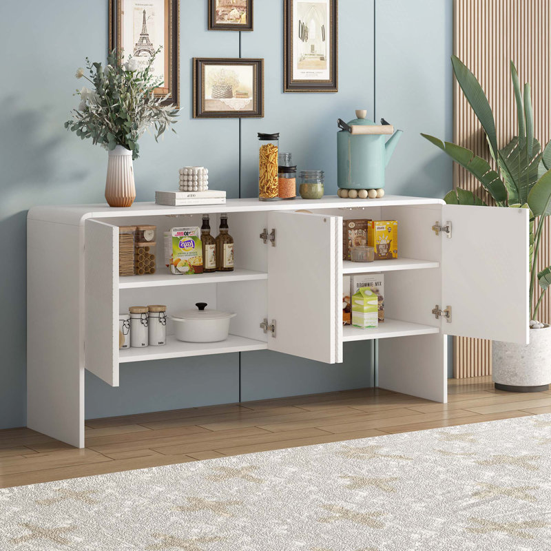 Buffet de rangement minimaliste de style L de 60 po avec 4 portes et dispositif de rebond pour le salon et le vestibule