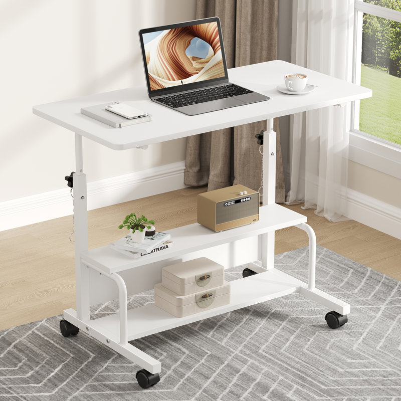 Bureau debout manuel réglable en hauteur avec tablette de rangement, bureau d'ordinateur portable, Noir