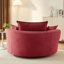 Fauteuil pivotant rond rouge à 360° avec coussin double couche, oreiller de soutien, mécanisme silencieux, revêtement en velours côtelé pour une sieste au bureau. Profondeur d'assise de 96,5 cm (38 pouces), 3 coussins amovibles, inclinaison douce.
