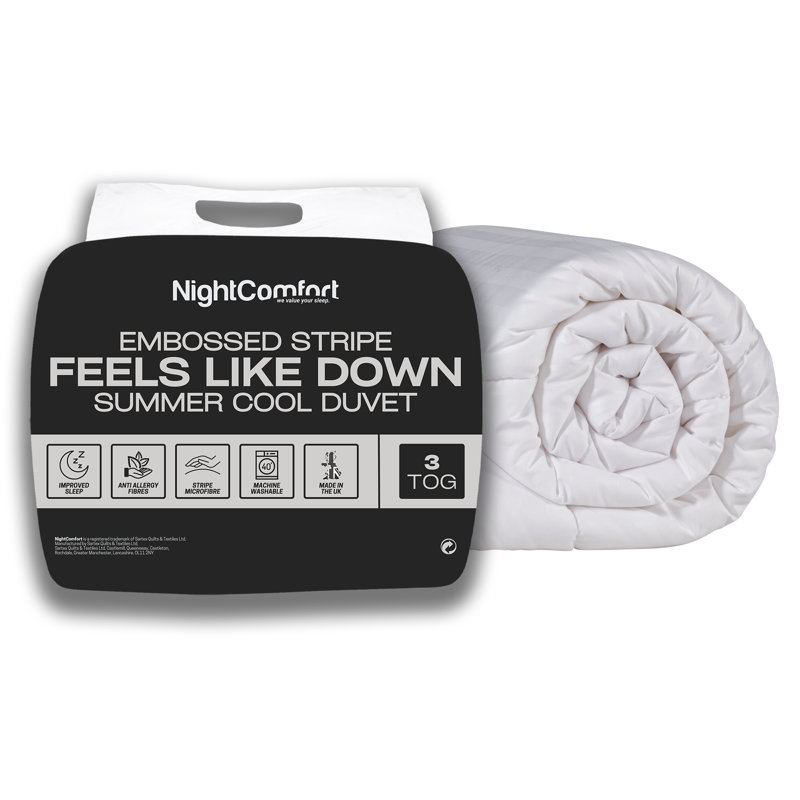 NightComfort Feels Like Down Summer Cool 3 Tog Duvet Microfibre Satin Stripe Quilt, Double