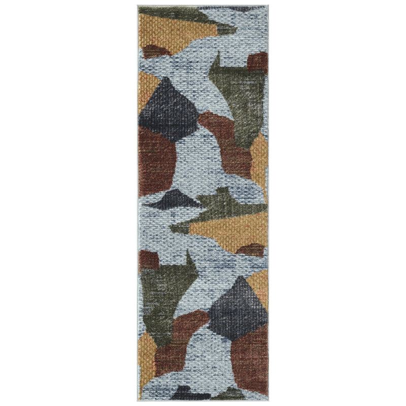 Tapis d'intérieur moderne multicolore bleu Colondro, Tapis de couloir 2 pi x 6 pi