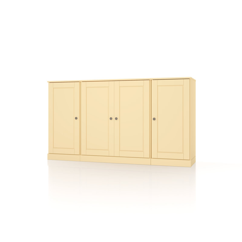 Buffet 100% bois massif 65 "avec portes solides, 2 tiroirs et tablettes réglables, Jaune