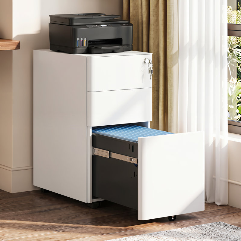Classeur à 3 tiroirs de 11,8 po de large Southcott, armoire à imprimante, classeurs pour bureau personnel, entièrement assemblé sauf les roulettes, format légal / lettre
