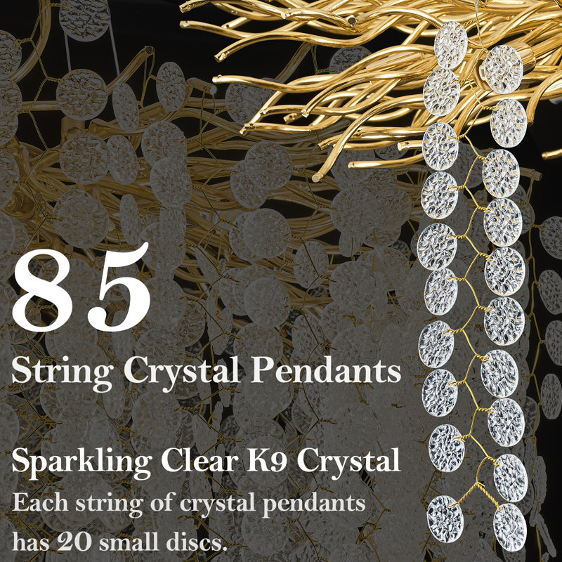 Akari Tree Branch Glass Art Gold Coin Chandelier Lighting, D32"