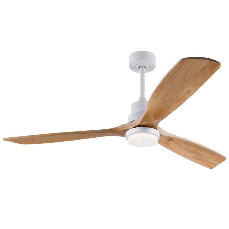 Hot Sales 60 Inch Modern Ceiling Fan With 3 Color Dimmable 3 Solide Wood Blades Remote Control Reversible DC Motor With Led Light