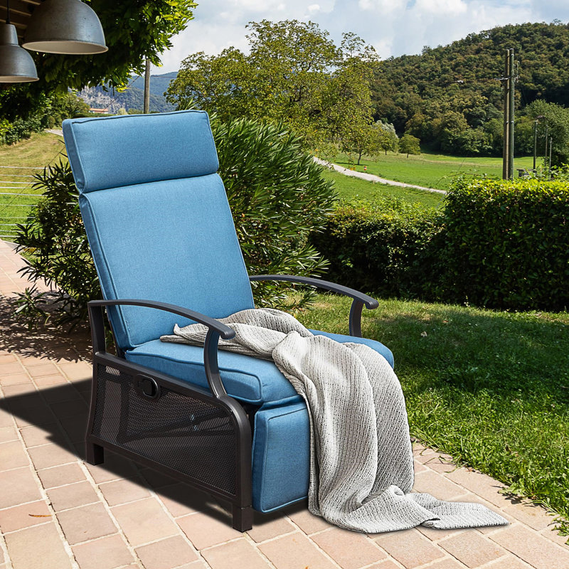 Fauteuil inclinable réglable pour patio avec table rabattable, Bleu
