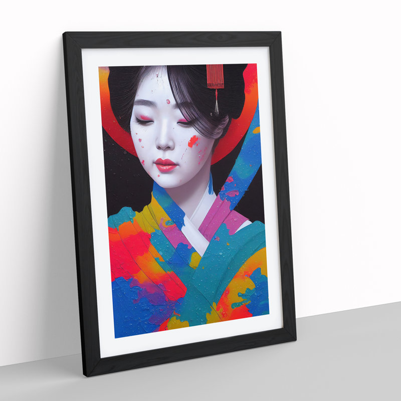 Paint Splashed Geisha No.1 - Framed Print, Black Framed, 64cm H x 46cm W x 2cm D