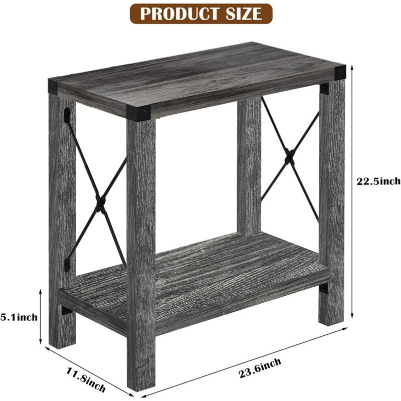 Gray Rustic X-Design MDF End Table Set with Storage Shelf
