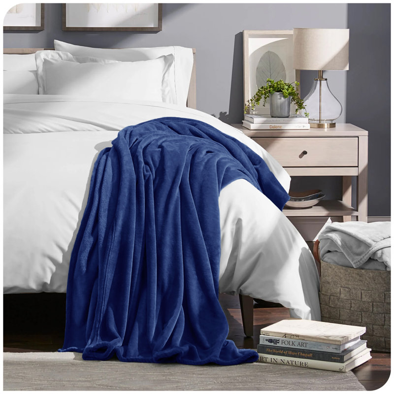 Lacey-Louise 100% Polyester Soft Reversible Mink Faux Plush Fur Fleece Throw/ Blanket, W200 x L240cm, Navy