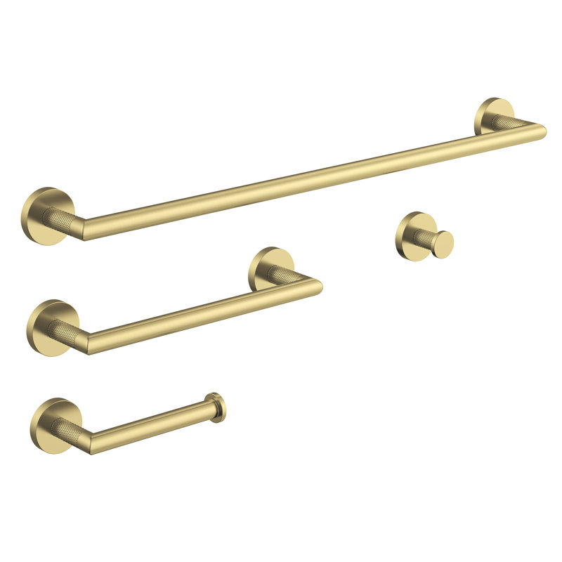 Fresco Brushed Gold 4 pieces Decorative Bathroom Hardware sets, Brushed Gold