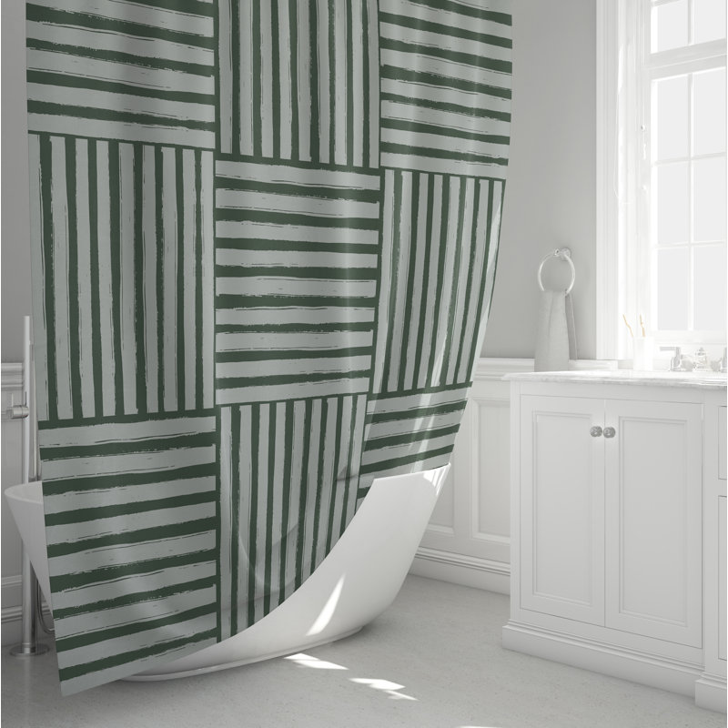 Rideau de douche à rayures Breesa, H 72 po x l 70 po, Vert/blanc