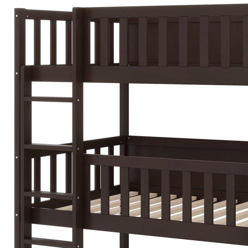 Triple Wood Bunk Bed, With Ladders, Guardrails Detachable Bunk Bed, Espresso
