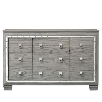 Antares 9 Drawers  Dresser, Light Grey Oak Finish