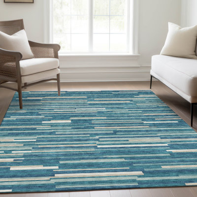 Tapis bleu sarcelle lavable à la machine Premium Prisco