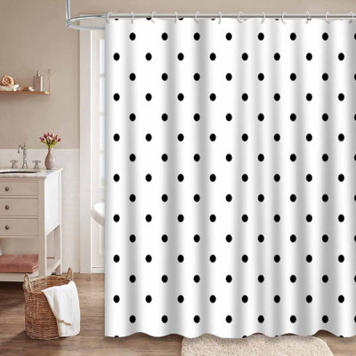 Rideau de douche monochrome à pois blancs avec 12 crochets