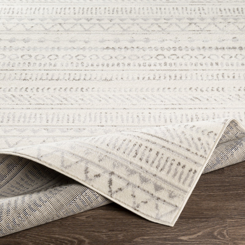 Tapis gris / ivoire Alzata tissé à la machine, Rectangle 5 pi x 7 pi