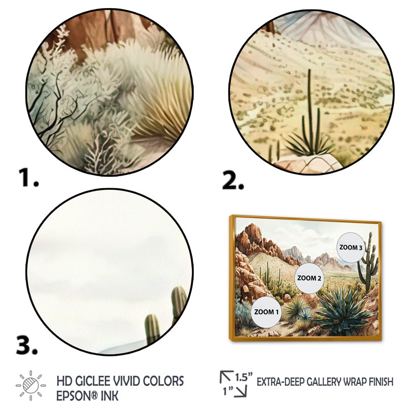 Arizona Desert IV - art mural occidental, H 16 po x l 32 po x P 1 po, Toile avec cadre flottant or