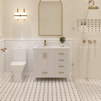 Rooh 36'' Single Bathroom Vanity with White Quartz Top