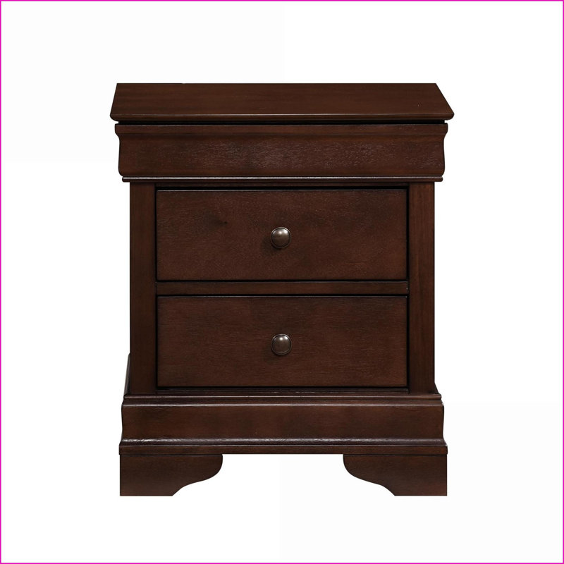 Table de chevet 2 tiroirs de style Louis Philippe avec tiroir caché pour bijoux, cerisier brun