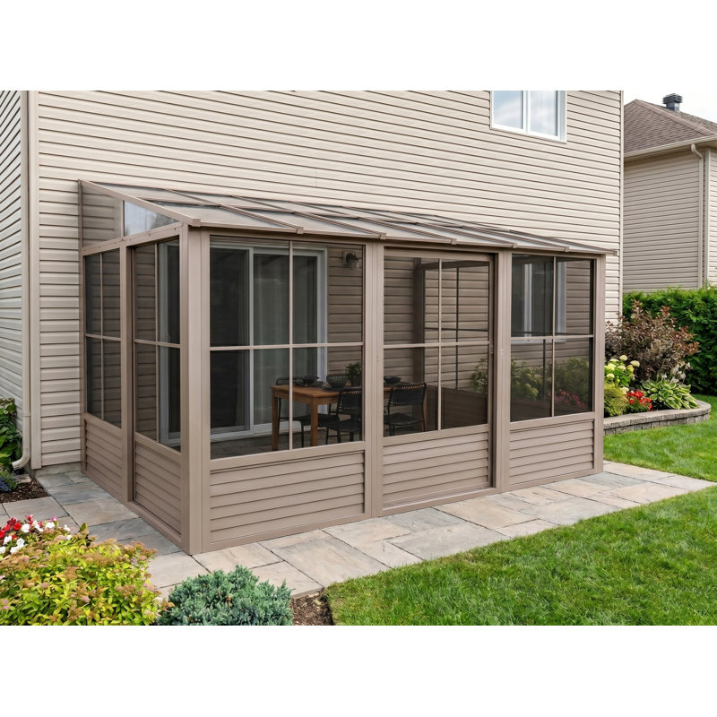 Gazebo Penguin Florence 3 m x 3,6 m, toit en polycarbonate, fixation murale - Sable, Large abri de garage de 12 x P 10 pi po