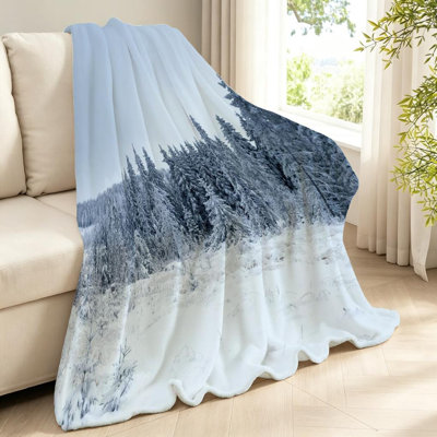 Jeté en flanelle transparente molletonnée, impression de paysage de Noël de neige à une face